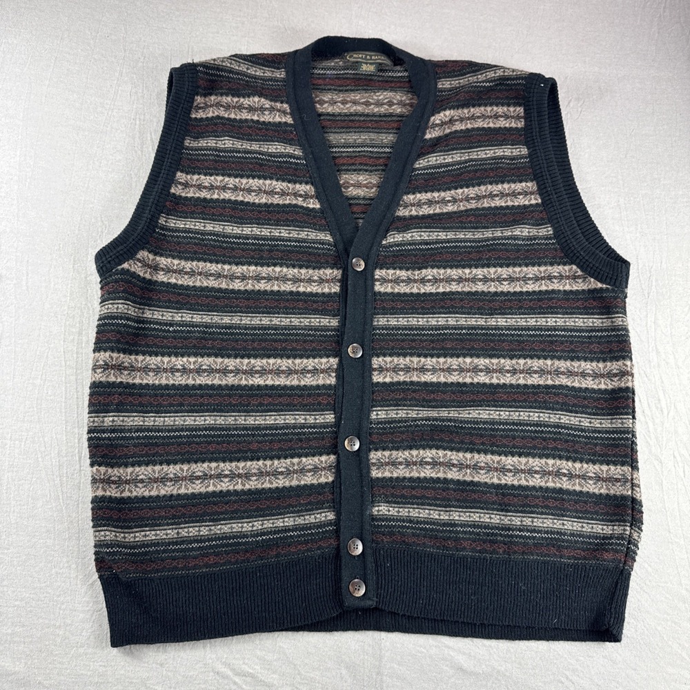 Vintage Croft Barrow Wool Blend Vest Mens L Striped Button Up Sweater Italy Made - Picture 1 of 4